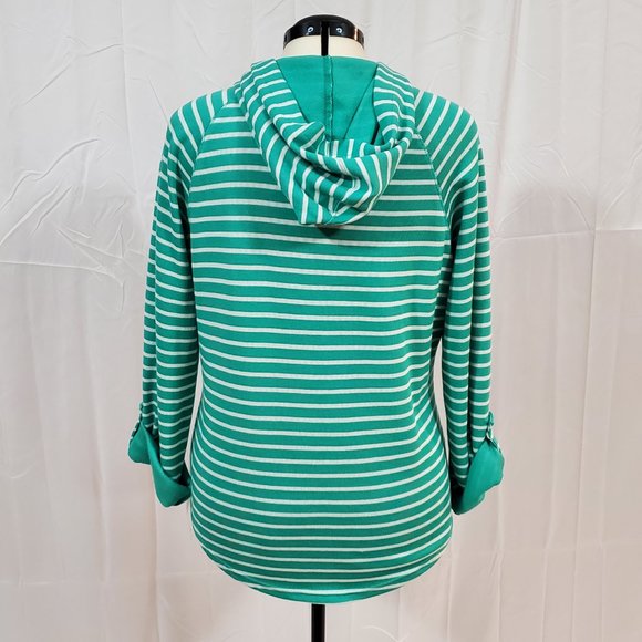 NWT Women's XL Hoodie Style & Co Sport Green White Stripe Zip Snap Pocket Sleeve - Picture 9 of 11
